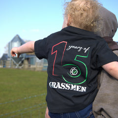 "15 Years of GRASSMEN" Kids Unisex Black Anniversary T-Shirt