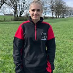 "15 Years of GRASSMEN" Adults Red & Black Two Toned 1/4 Zip Prime Sweater