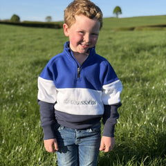 GRASSMEN Blue, White & Navy - Kids Unisex Cotton Quarter Zip
