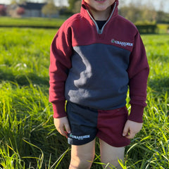 GRASSMEN Burgundy & Navy - Kids Unisex Harlequin Two Toned Shorts
