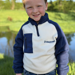 GRASSMEN Cream/Navy Kids Sherpa Quarter Zip Fleece