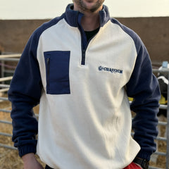GRASSMEN Cream/Navy Adults Sherpa Quarter Zip Fleece (OVERSIZED FITMENT)