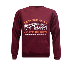 GRASSMEN Deck the Halls & Check the Cows Kids Christmas Sweatshirt