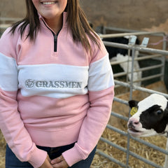 GRASSMEN Pink & White - Adults Unisex Cotton Quarter Zip