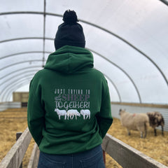 "Just trying to get my sheep together" Bottle Green Hoodie Unisex Adults Hoodie