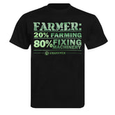 "FARMER: 20% Farming 80% Fixing Machinery" Novelty Adults Black T-Shirt