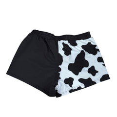 GRASSMEN Black & White Cow Print - Adult Unisex Harlequin Two Toned Shorts