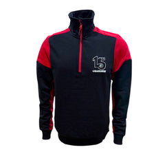 "15 Years of GRASSMEN" Adults Red & Black Two Toned 1/4 Zip Prime Sweater