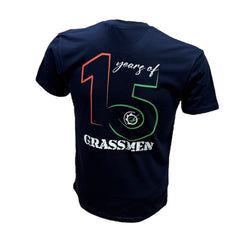 "15 Years of GRASSMEN" Adults Unisex Navy Anniversary T-Shirt