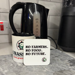 “No Farmers. No Food. No Future.” Wooden Coaster