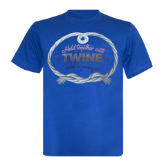 "Held together with TWINE and a prayer" Novelty Adults Royal Blue T-Shirt
