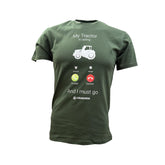 "My Tractor is calling and i must go" Novelty Adults Bottle Green T-Shirt