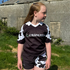 GRASSMEN Black & White Cow Print - Kids Unisex Harlequin Two Toned Shorts