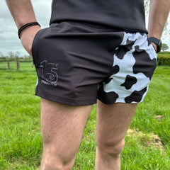 GRASSMEN Black & White Cow Print - Adult Unisex Harlequin Two Toned Shorts