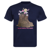 "Muddy Boots, Full Heart" Novelty Adults Navy T-Shirt