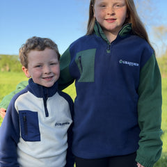 GRASSMEN Cream/Navy Kids Sherpa Quarter Zip Fleece