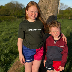 GRASSMEN Red & Navy - Kids Unisex Harlequin Two Toned Shorts