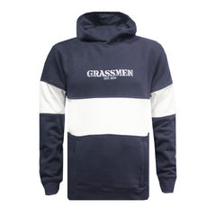 GRASSMEN Heavyweight Contrast Panelled Hoodie - Navy/White