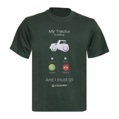 "My Tractor is calling and i must go" Novelty Adults Bottle Green T-Shirt