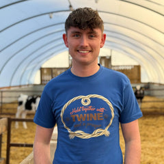 "Held together with TWINE and a prayer" Novelty Adults Royal Blue T-Shirt