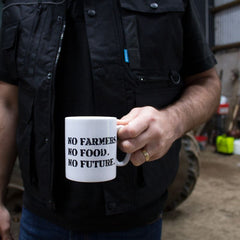 "NO FARMERS. NO FOOD. NO FUTURE." White Ceramic Mug