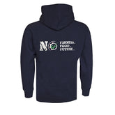 "NO FARMERS. NO FOOD. NO FUTURE." Unisex Adults Navy Hoodie