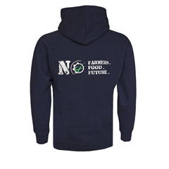 "NO FARMERS. NO FOOD. NO FUTURE." Unisex Adults Navy Hoodie