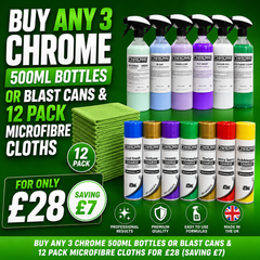 Any 3 Chrome 500ml & 12 Pack Microfibre Cloths for £28