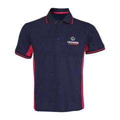 red and navy two tone polo shirt