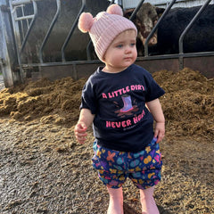 "A little Dirt Never Hurt" Pink Text Novelty Kids Navy T-Shirt