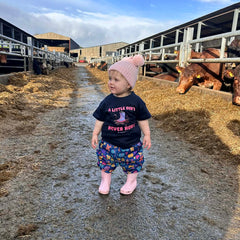 "A little Dirt Never Hurt" Pink Text Novelty Kids Navy T-Shirt