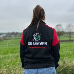 "GRASSMEN" Adults Prime Two Toned 1/4 Zip Sweater Black/Red
