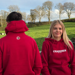 "GRASSMEN" LUX. Unisex Adults Hoodie Ruby Red