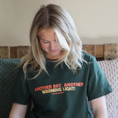 "Another Day, Another Warning Light!" Standard Unisex Adults Bottle Green T-Shirt