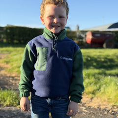 GRASSMEN Green/Navy Kids Sherpa Quarter Zip Fleece