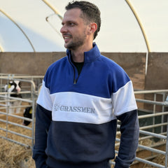 GRASSMEN Blue, White & Navy - Adults Unisex Cotton Quarter Zip