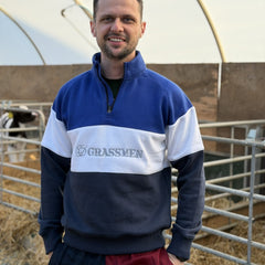 GRASSMEN Blue, White & Navy - Adults Unisex Cotton Quarter Zip