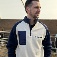 GRASSMEN Cream/Navy Adults Sherpa Quarter Zip Fleece (OVERSIZED FITMENT)