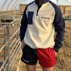 GRASSMEN Cream/Navy Adults Sherpa Quarter Zip Fleece (OVERSIZED FITMENT)