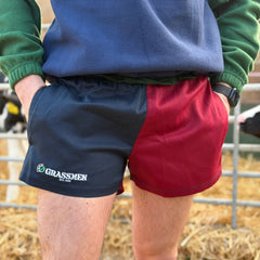 GRASSMEN Burgundy & Navy - Adults Unisex Harlequin Two Toned Shorts