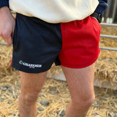 GRASSMEN Red & Navy - Adults Unisex Harlequin Two Toned Shorts