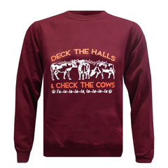 Deck the Halls & Check the Cows Adults Christmas Sweatshirt