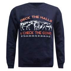 Deck the Halls & Check the Cows Adults Christmas Sweatshirt