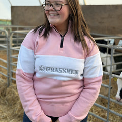 GRASSMEN Pink & White - Adults Unisex Cotton Quarter Zip