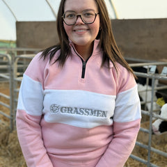 GRASSMEN Pink & White - Adults Unisex Cotton Quarter Zip