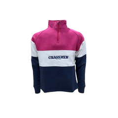 GRASSMEN Pink, White & Navy- Kids Cotton Quarter Zip