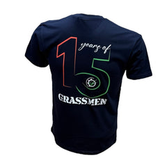"15 Year's of GRASSMEN" Adults Unisex Navy Anniversary T-Shirt