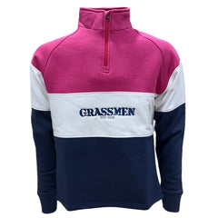 GRASSMEN Pink, White & Navy- Adults Unisex Cotton Quarter Zip