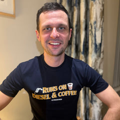 "Runs on Diesel & Coffee" Novelty Adults Navy T-Shirt