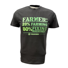 "FARMER: 20% Farming 80% Fixing Machinery" Novelty Adults Black T-Shirt